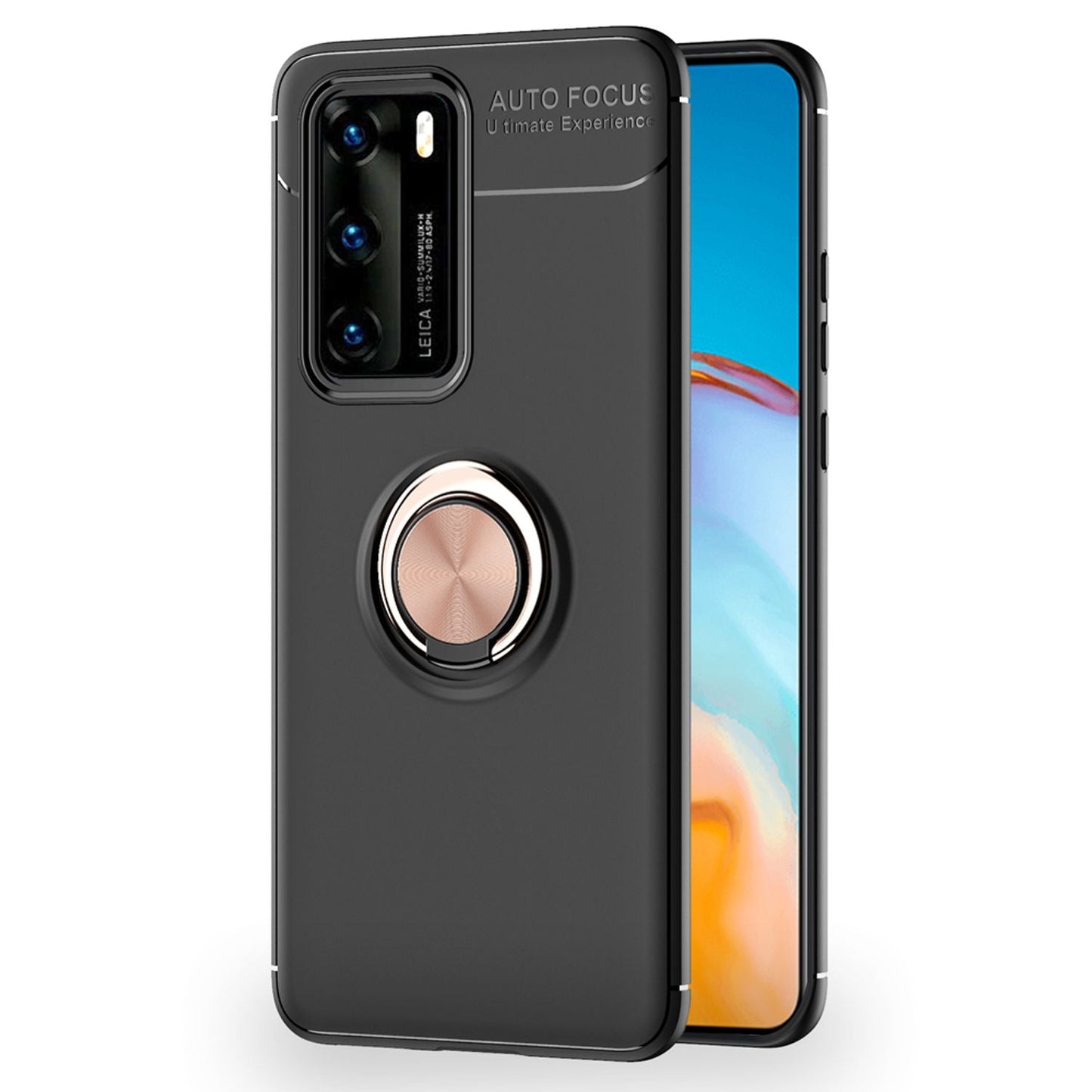 NALIA Ring Handyhülle kompatibel mit Huawei P40 Hülle, Dünnes Silikon Cover mit 360-Grad Finger-Halter für magnetische KFZ-Halterung, Schutzhülle Phone Case Handy-Tasche Etui Bumper