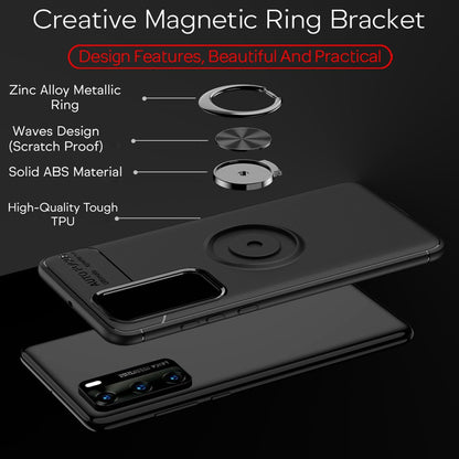 NALIA Ring Handyhülle kompatibel mit Huawei P40 Hülle, Dünnes Silikon Cover mit 360-Grad Finger-Halter für magnetische KFZ-Halterung, Schutzhülle Phone Case Handy-Tasche Etui Bumper