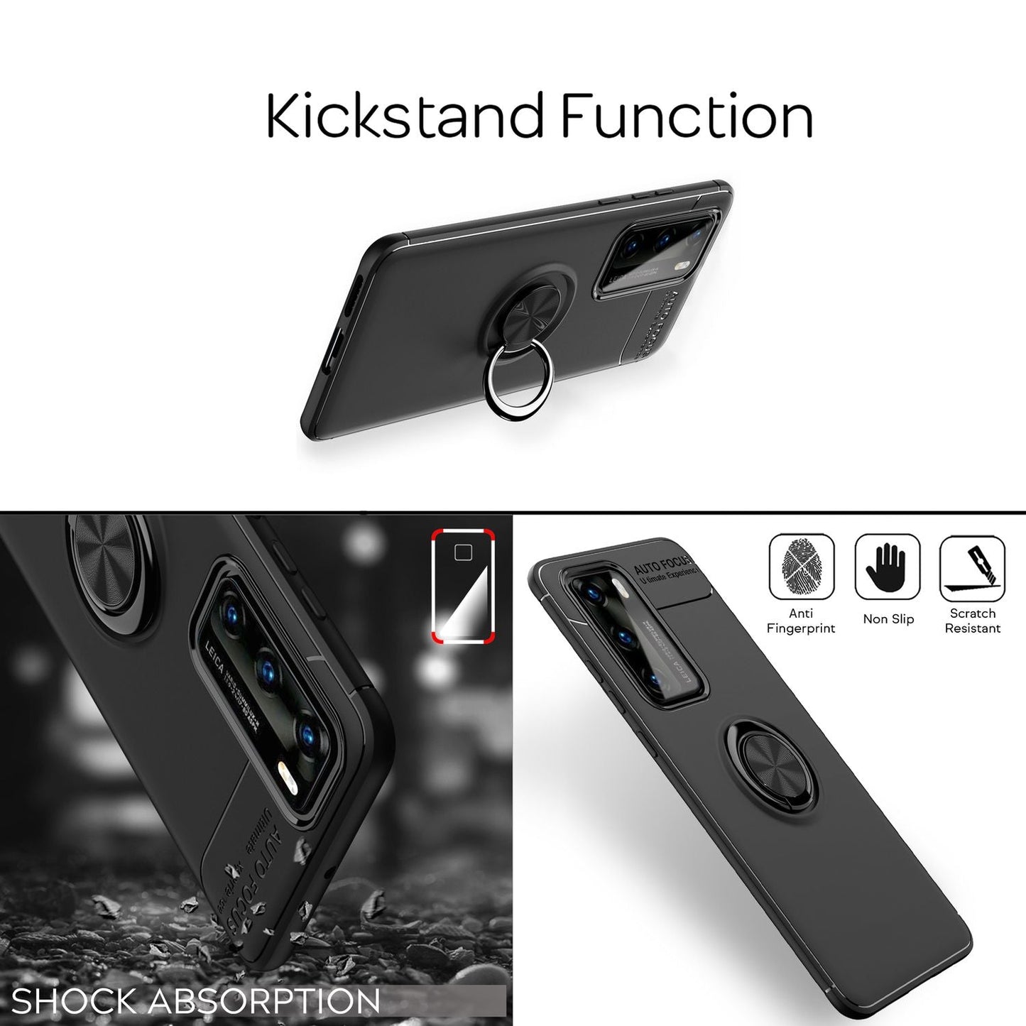 NALIA Ring Handyhülle kompatibel mit Huawei P40 Hülle, Dünnes Silikon Cover mit 360-Grad Finger-Halter für magnetische KFZ-Halterung, Schutzhülle Phone Case Handy-Tasche Etui Bumper