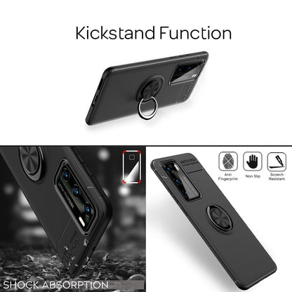 NALIA Ring Handyhülle kompatibel mit Huawei P40 Hülle, Dünnes Silikon Cover mit 360-Grad Finger-Halter für magnetische KFZ-Halterung, Schutzhülle Phone Case Handy-Tasche Etui Bumper