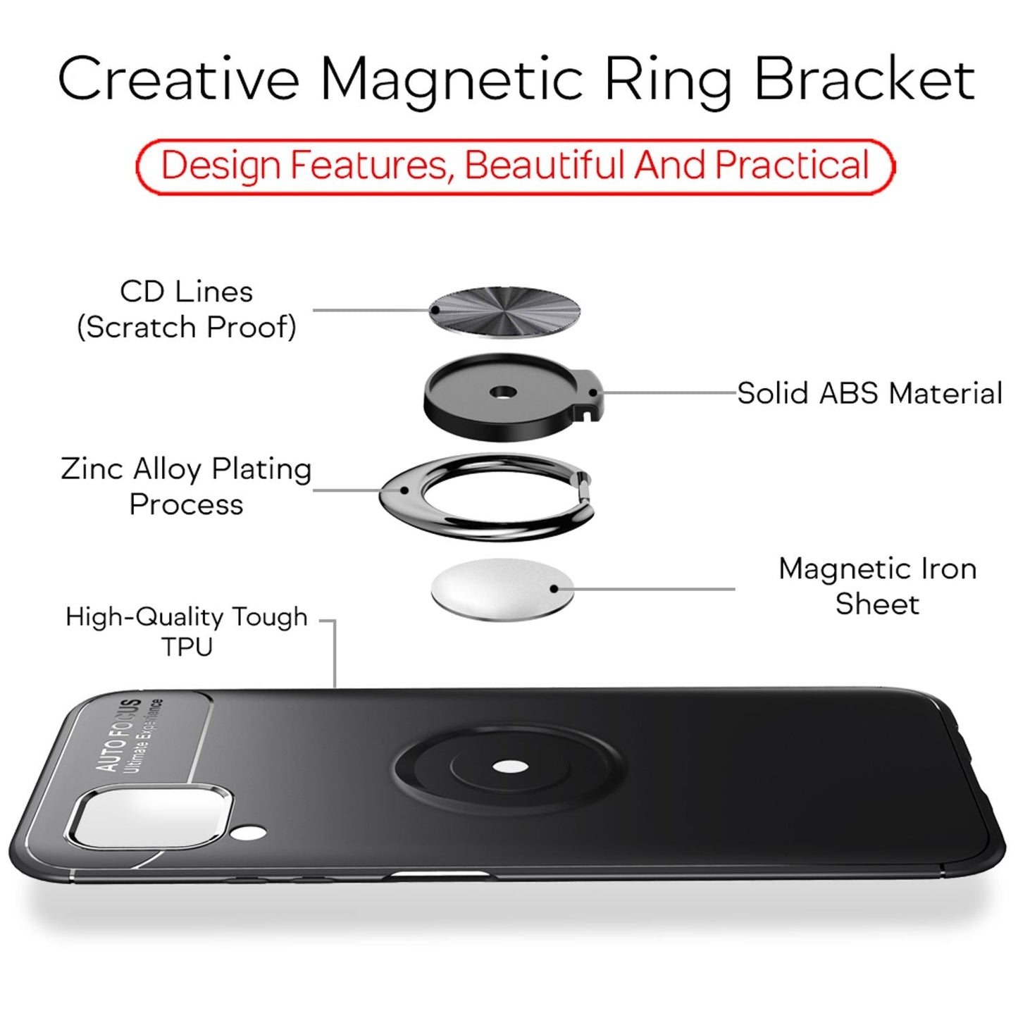 NALIA Ring Handyhülle kompatibel mit Huawei P40 lite Hülle, Silikon Cover mit 360-Grad Finger-Halter für magnetische KFZ-Halterung, Schutzhülle Phone Case Handy-Tasche Etui Bumper