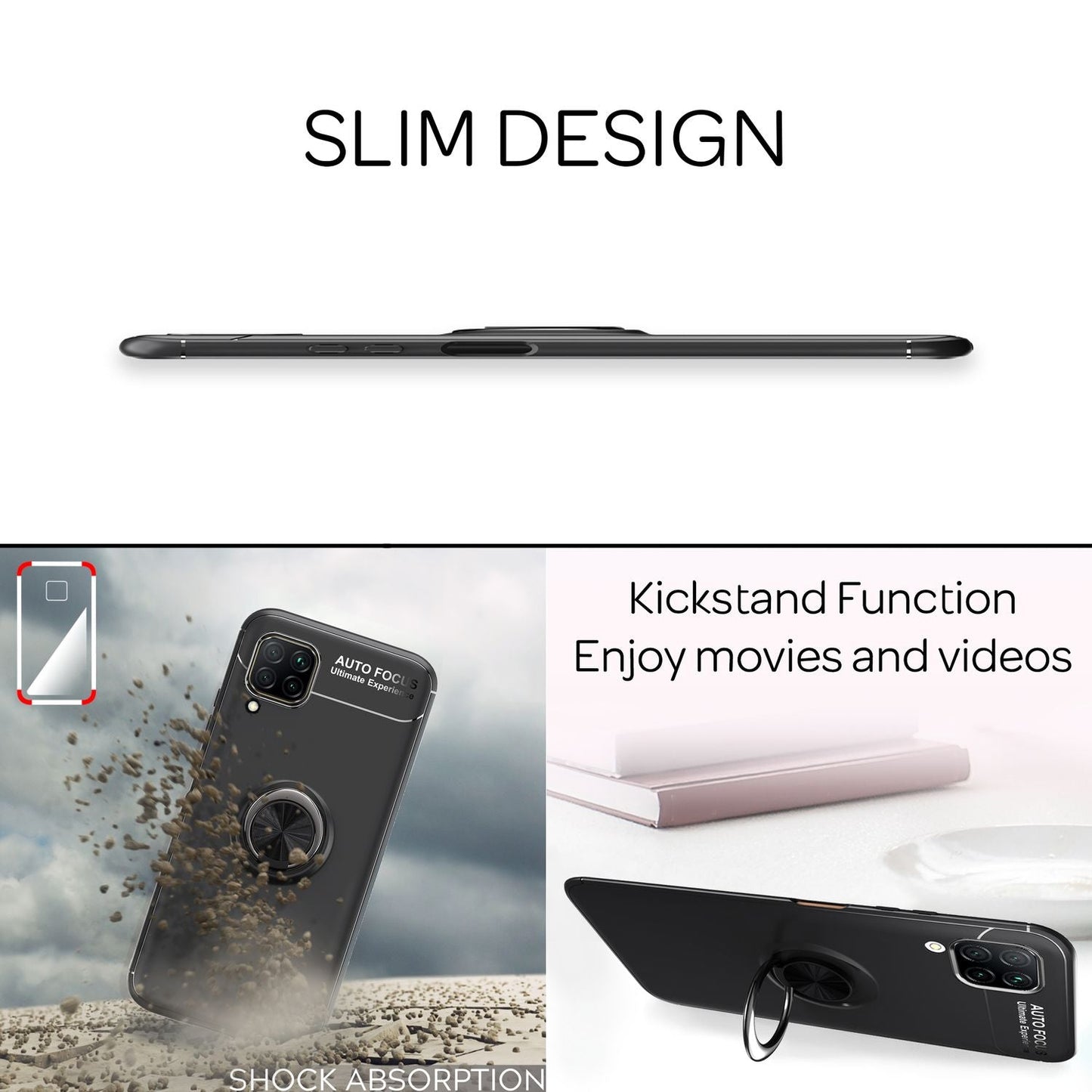 NALIA Ring Handyhülle kompatibel mit Huawei P40 lite Hülle, Silikon Cover mit 360-Grad Finger-Halter für magnetische KFZ-Halterung, Schutzhülle Phone Case Handy-Tasche Etui Bumper