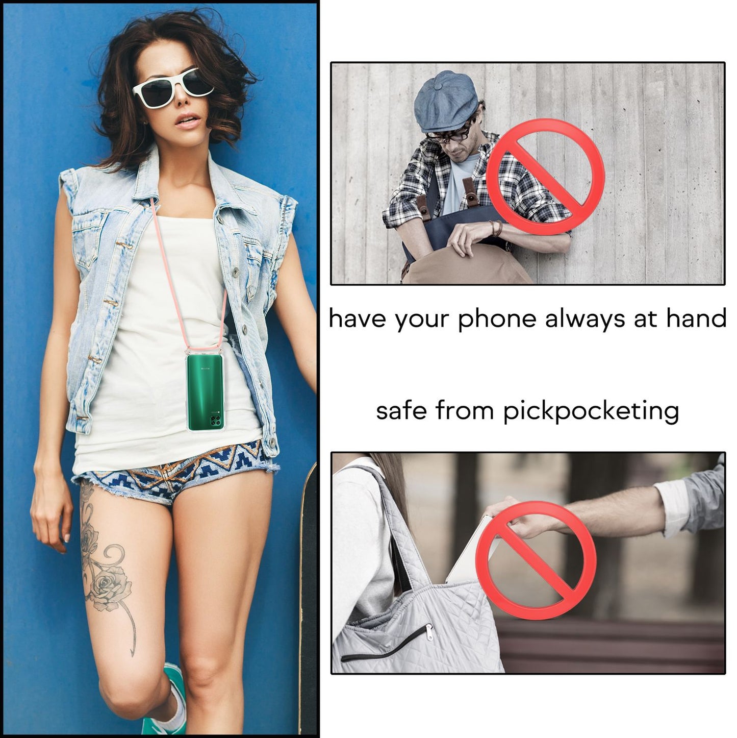 NALIA Handykette für Huawei P40 Lite – Transparentes Hybrid-Case & Band – HANGIT (Anti-Gelb Rückseite & Verstellbar) – Marke aus Berlin