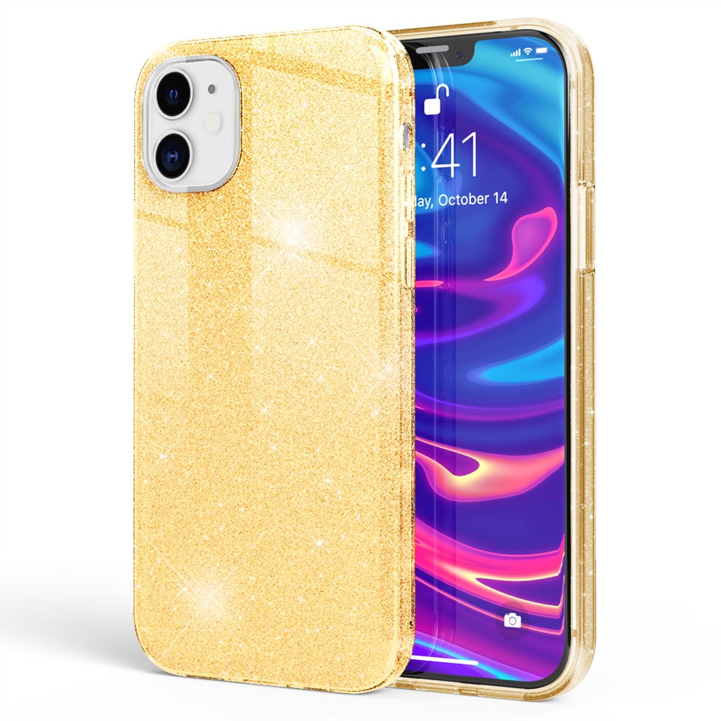 NALIA Glitzerhülle für iPhone 12 Mini – Funkelnder Glitzer-Look & Grip – SHINEPOP (Silikon Case) – Marke aus Berlin