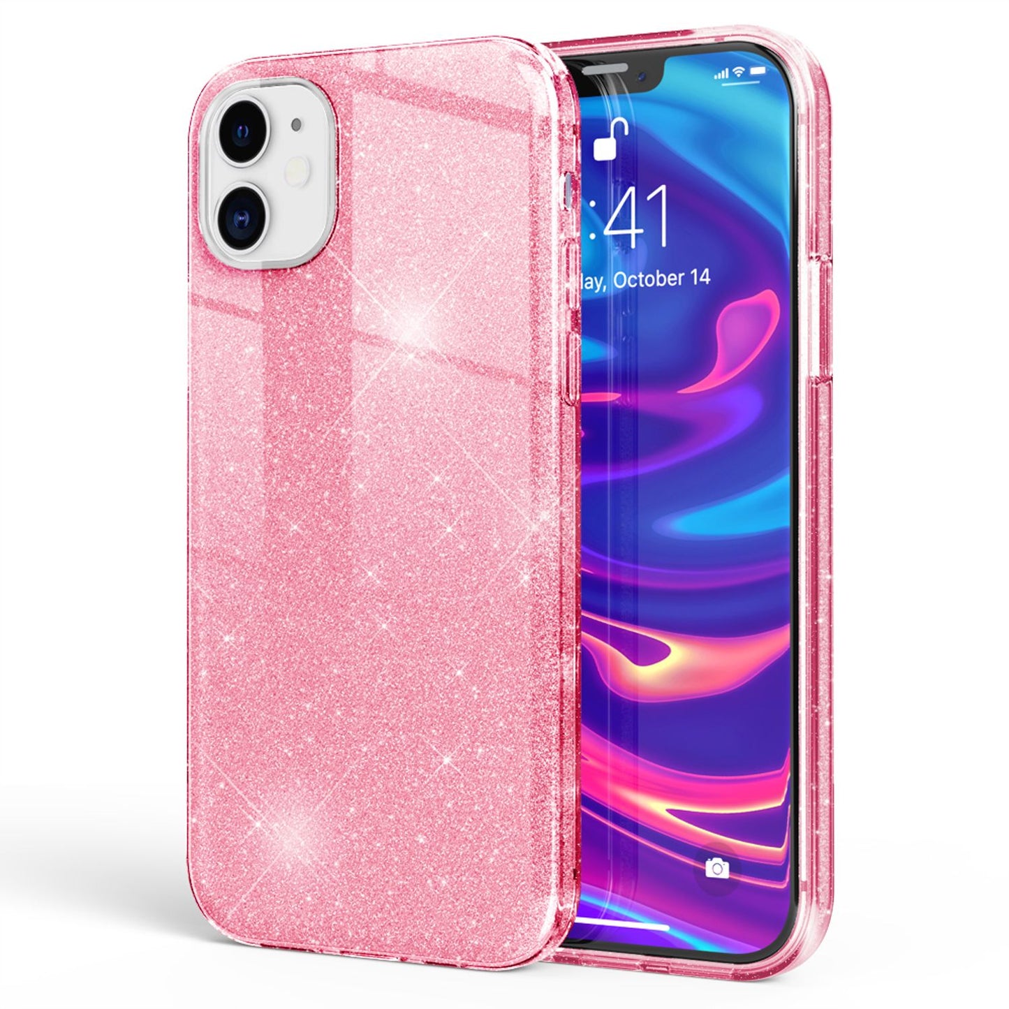 NALIA Glitzerhülle für iPhone 12 Mini – Funkelnder Glitzer-Look & Grip – SHINEPOP (Silikon Case) – Marke aus Berlin