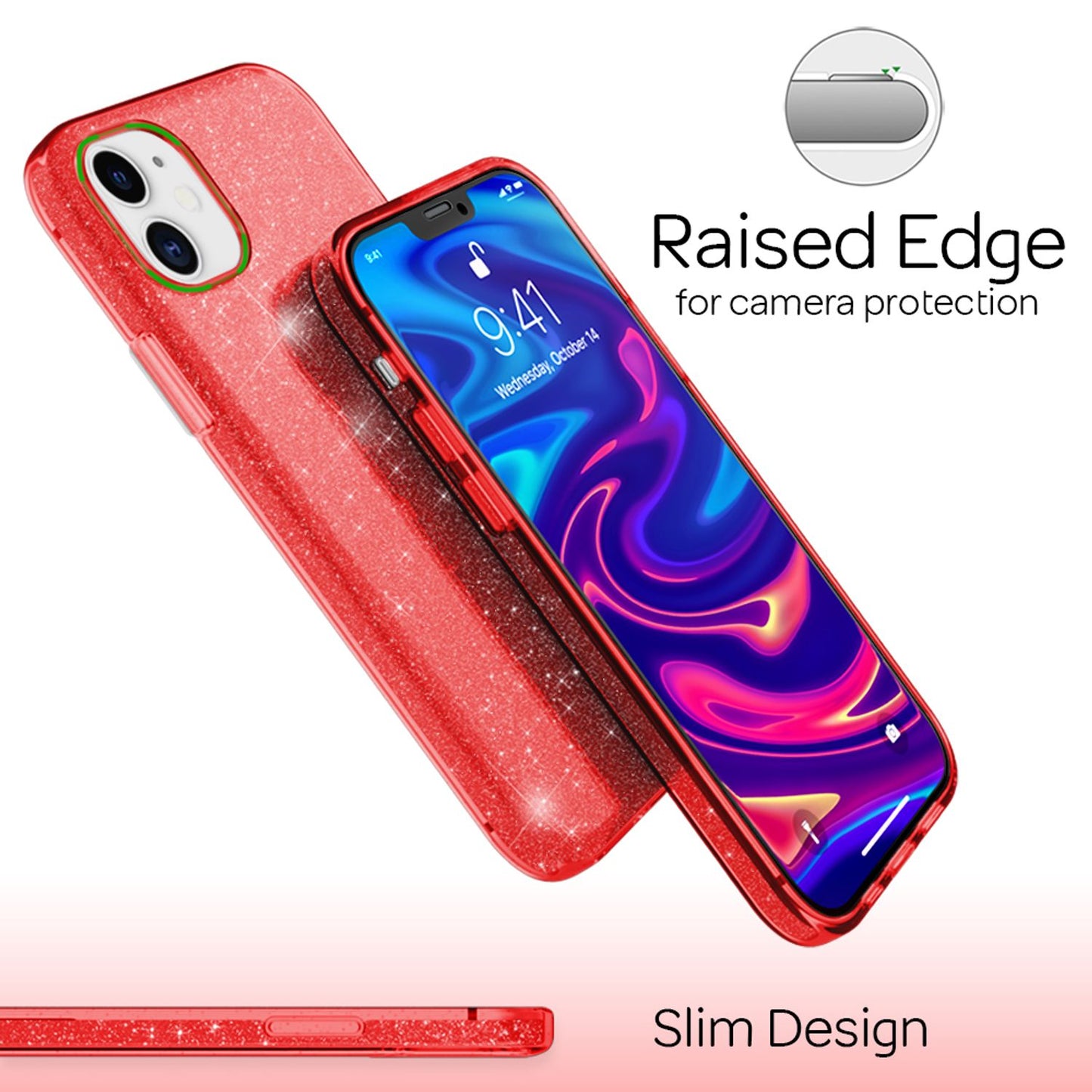 NALIA Glitzerhülle für iPhone 12 Mini – Funkelnder Glitzer-Look & Grip – SHINEPOP (Silikon Case) – Marke aus Berlin