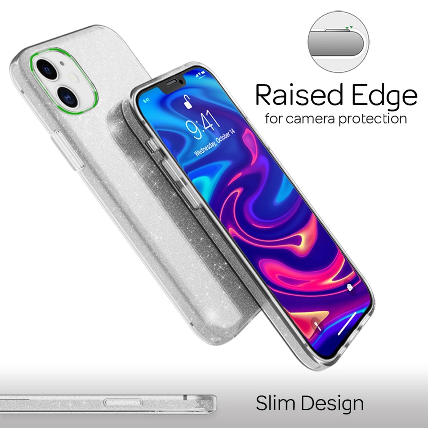 NALIA Glitzerhülle für iPhone 12 Mini – Funkelnder Glitzer-Look & Grip – SHINEPOP (Silikon Case) – Marke aus Berlin
