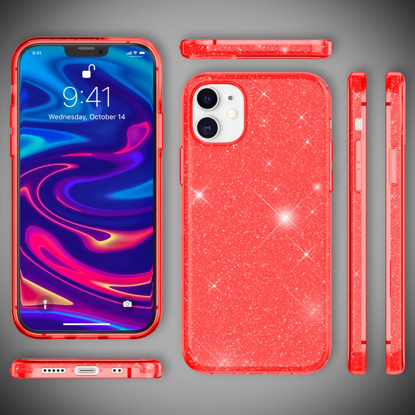 NALIA Glitzerhülle für iPhone 12 Mini – Funkelnder Glitzer-Look & Grip – SHINEPOP (Silikon Case) – Marke aus Berlin