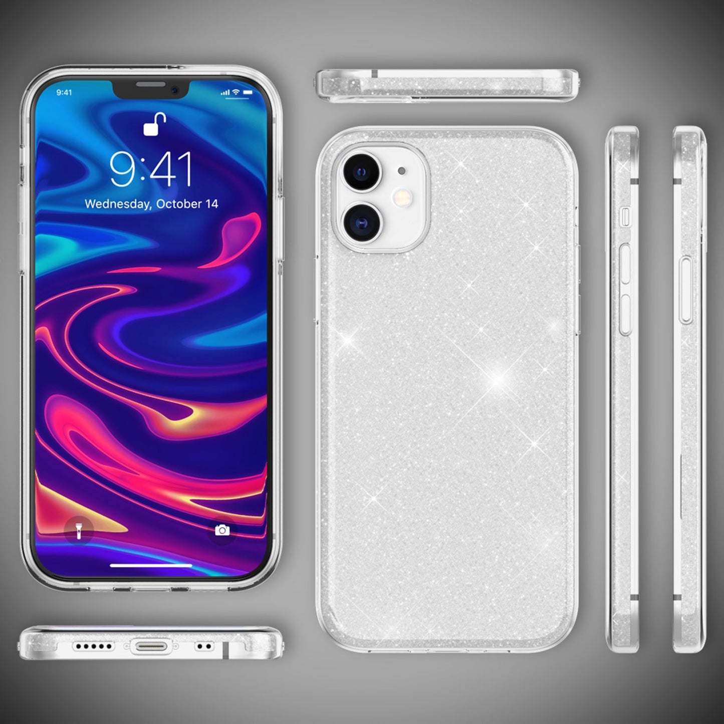 NALIA Glitzerhülle für iPhone 12 Mini – Funkelnder Glitzer-Look & Grip – SHINEPOP (Silikon Case) – Marke aus Berlin
