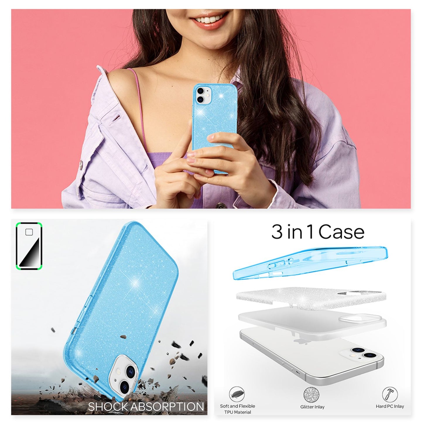 NALIA Glitzerhülle für iPhone 12 Mini – Funkelnder Glitzer-Look & Grip – SHINEPOP (Silikon Case) – Marke aus Berlin