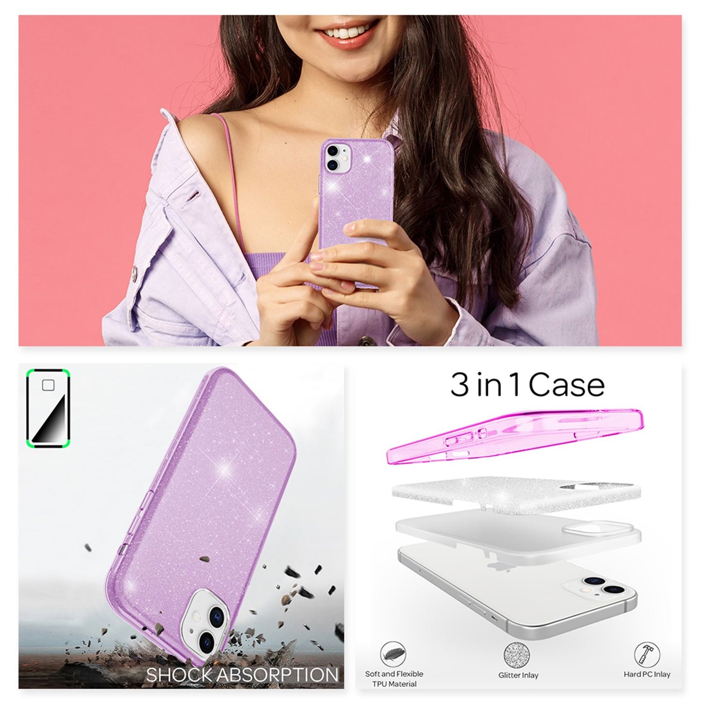 NALIA Glitzerhülle für iPhone 12 Mini – Funkelnder Glitzer-Look & Grip – SHINEPOP (Silikon Case) – Marke aus Berlin