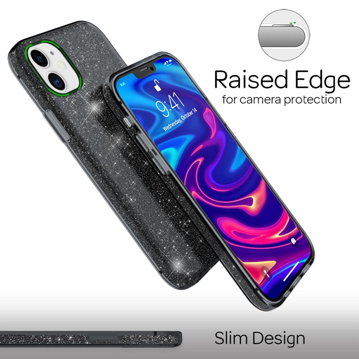 NALIA Glitzerhülle für iPhone 12 / 12 Pro – Funkelnder Glitzer-Look & Grip – SHINEPOP (Silikon Case) – Marke aus Berlin