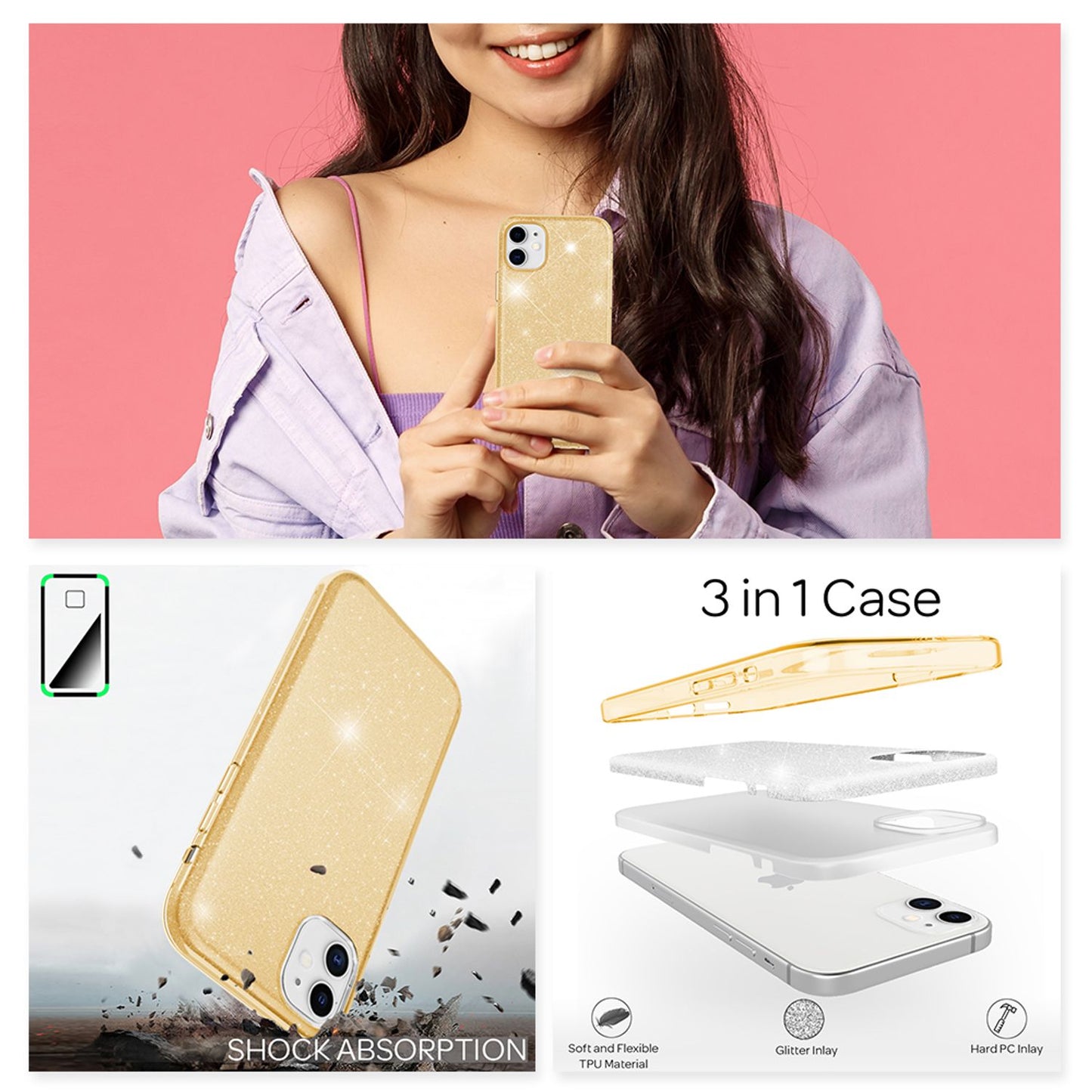 NALIA Glitzerhülle für iPhone 12 / 12 Pro – Funkelnder Glitzer-Look & Grip – SHINEPOP (Silikon Case) – Marke aus Berlin