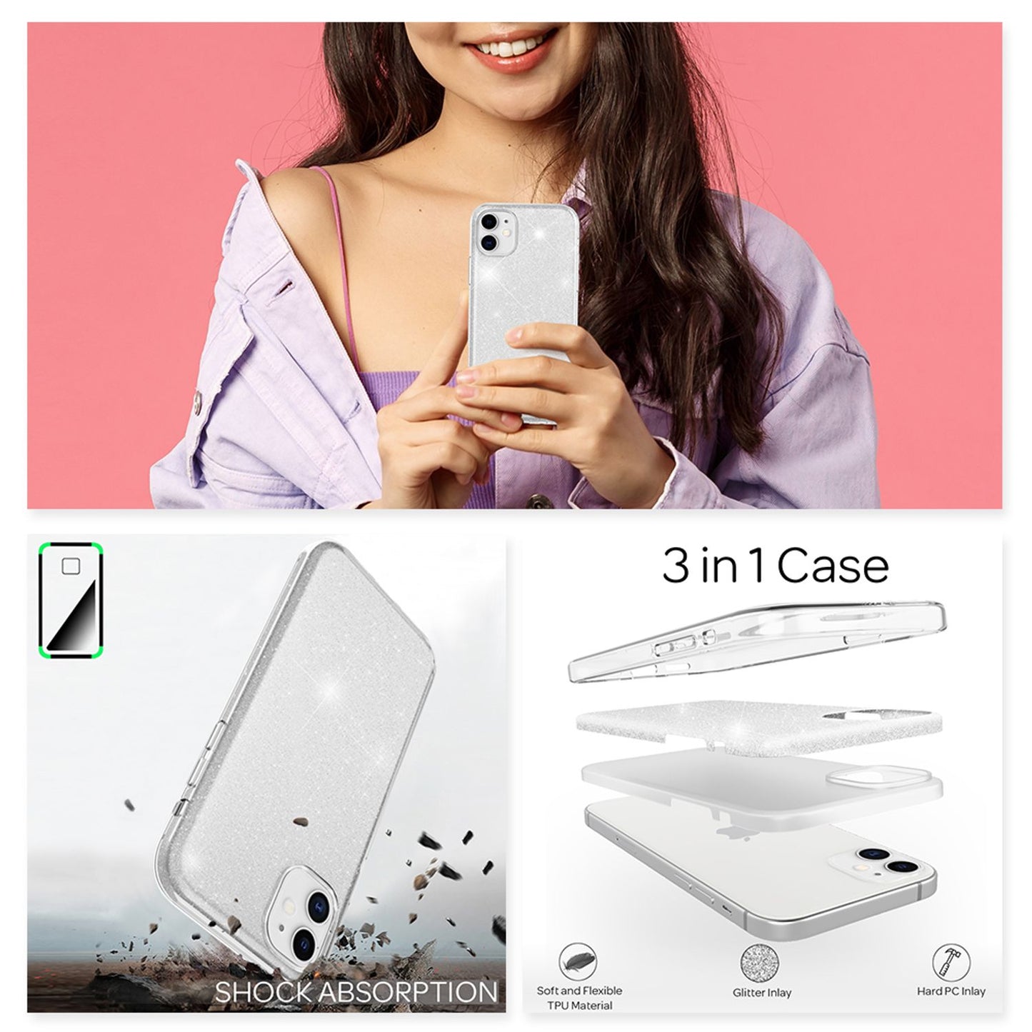 NALIA Glitzerhülle für iPhone 12 / 12 Pro – Funkelnder Glitzer-Look & Grip – SHINEPOP (Silikon Case) – Marke aus Berlin