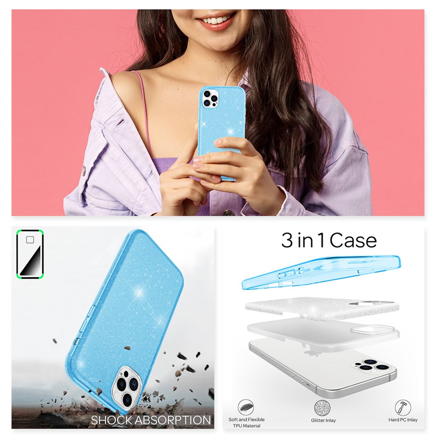 NALIA Glitzerhülle für iPhone 12 Pro Max – Funkelnder Glitzer-Look & Grip – SHINEPOP (Silikon Case) – Marke aus Berlin