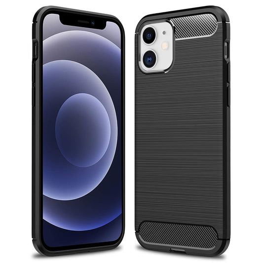 NALIA Design Case kompatibel mit iPhone 12 Mini Hülle, Carbon Look Stylische Handyhülle Stoßfeste Silikon Schutzhülle, Dünne Handy-Tasche Phone Cover Bumper Skin Etui Backcover Kratzfest - Schwarz