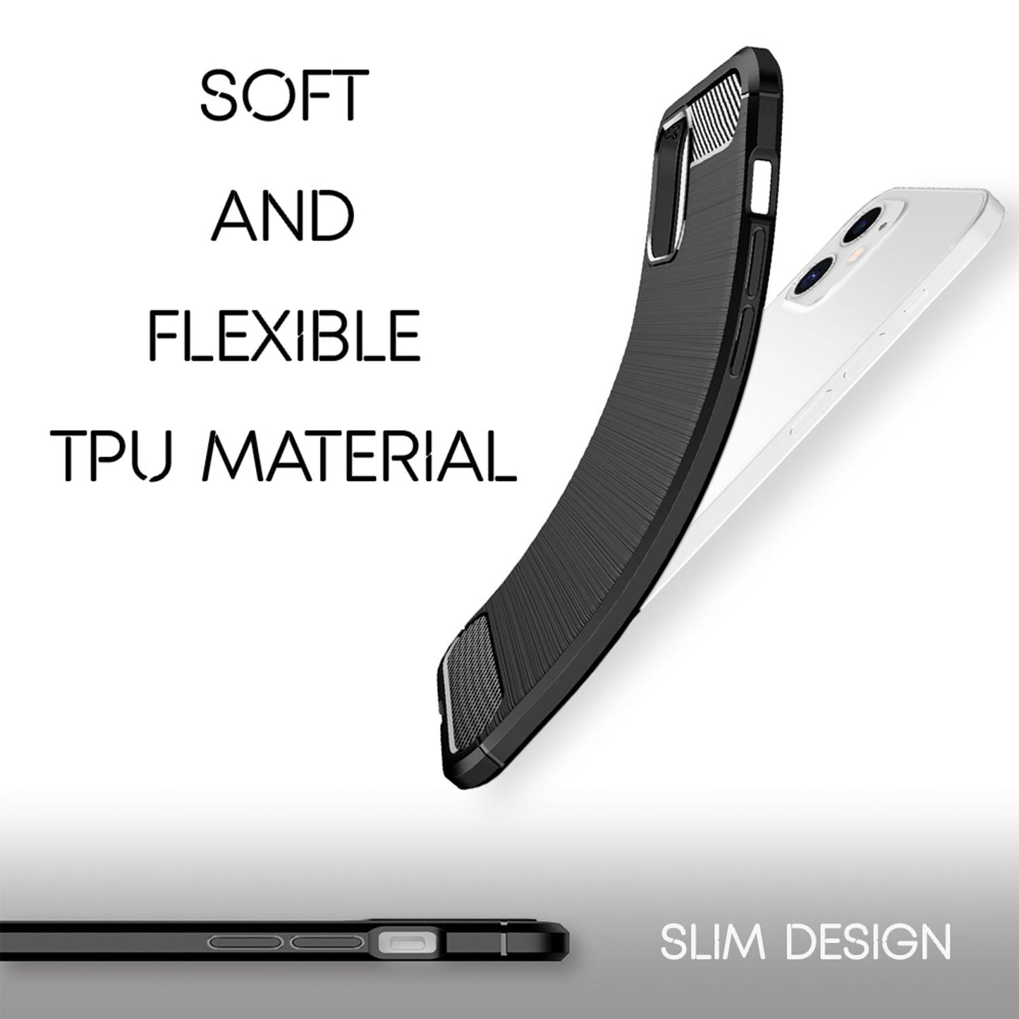 NALIA Design Case kompatibel mit iPhone 12 Mini Hülle, Carbon Look Stylische Handyhülle Stoßfeste Silikon Schutzhülle, Dünne Handy-Tasche Phone Cover Bumper Skin Etui Backcover Kratzfest - Schwarz