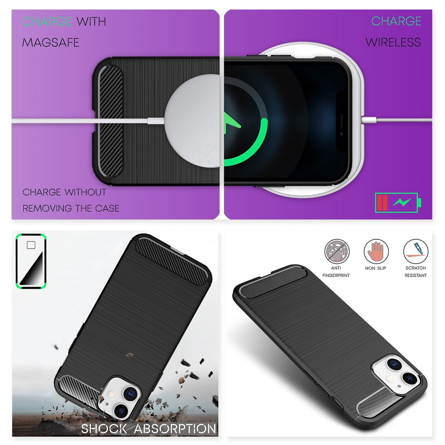 NALIA Design Case kompatibel mit iPhone 12 Mini Hülle, Carbon Look Stylische Handyhülle Stoßfeste Silikon Schutzhülle, Dünne Handy-Tasche Phone Cover Bumper Skin Etui Backcover Kratzfest - Schwarz