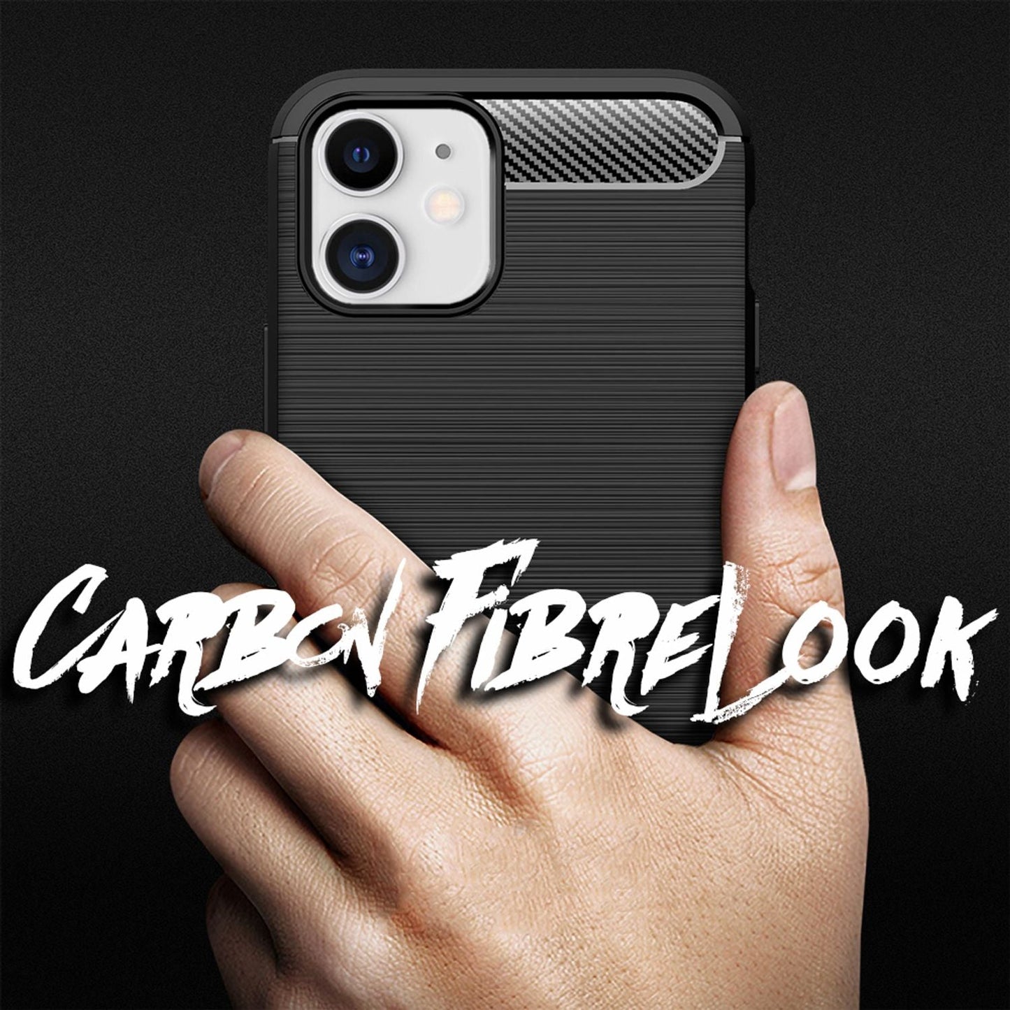NALIA Design Case kompatibel mit iPhone 12 Mini Hülle, Carbon Look Stylische Handyhülle Stoßfeste Silikon Schutzhülle, Dünne Handy-Tasche Phone Cover Bumper Skin Etui Backcover Kratzfest - Schwarz