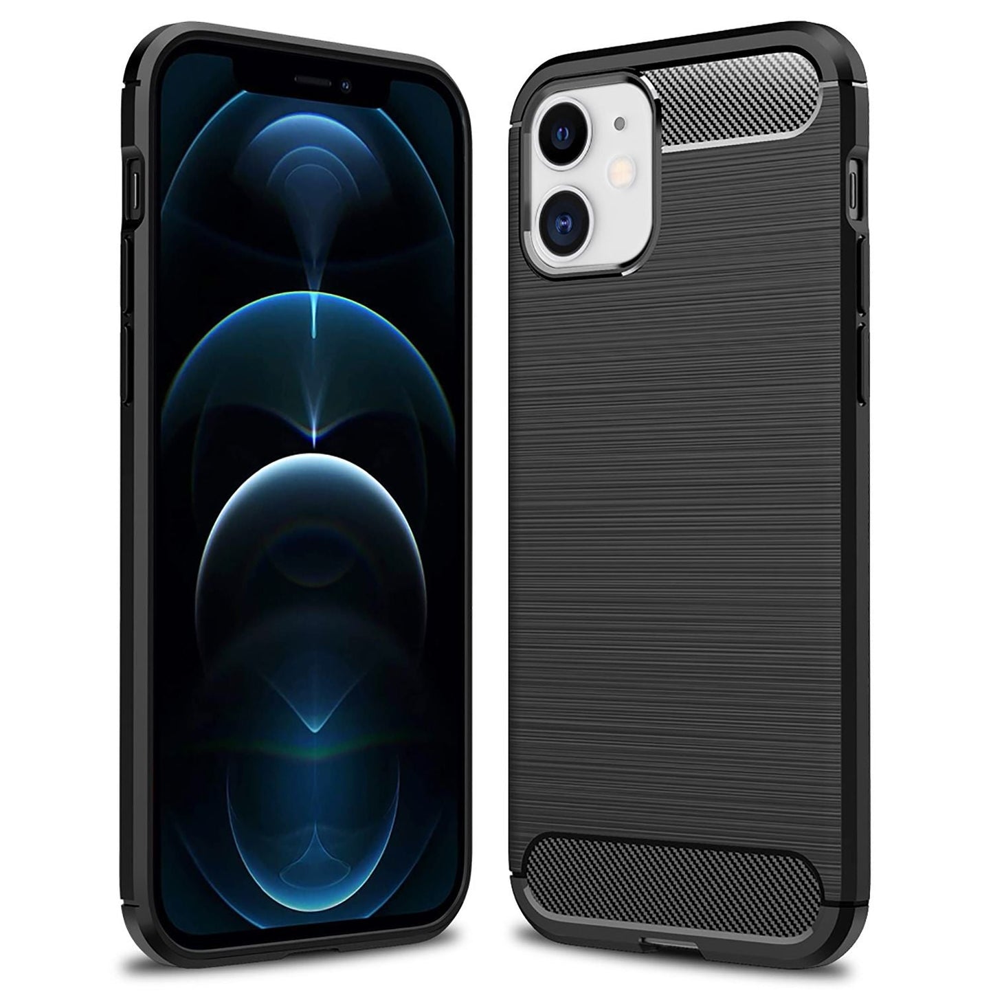 NALIA Design Case kompatibel mit iPhone 12 / iPhone 12 Pro Hülle, Carbon Look Stylische Handyhülle Stoßfeste Silikon Schutzhülle, Dünne Handy-Tasche Phone Cover Soft Skin Etui Kratzfest - Schwarz