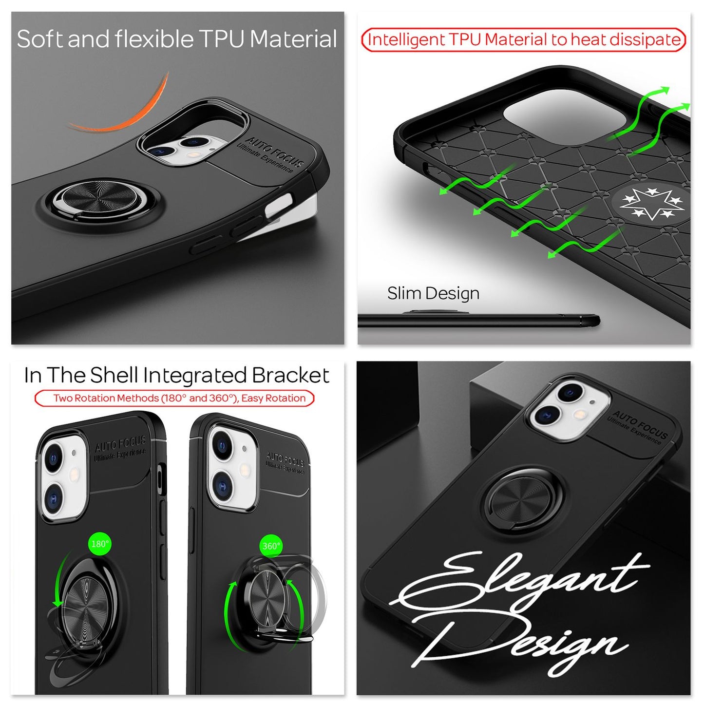 NALIA Ringhülle für iPhone 12 / 12 Pro – Ring-Ständer 360° & für Magnet-Halter – GRIP360 (Mattiertes Silikon Case) – Marke aus Berlin