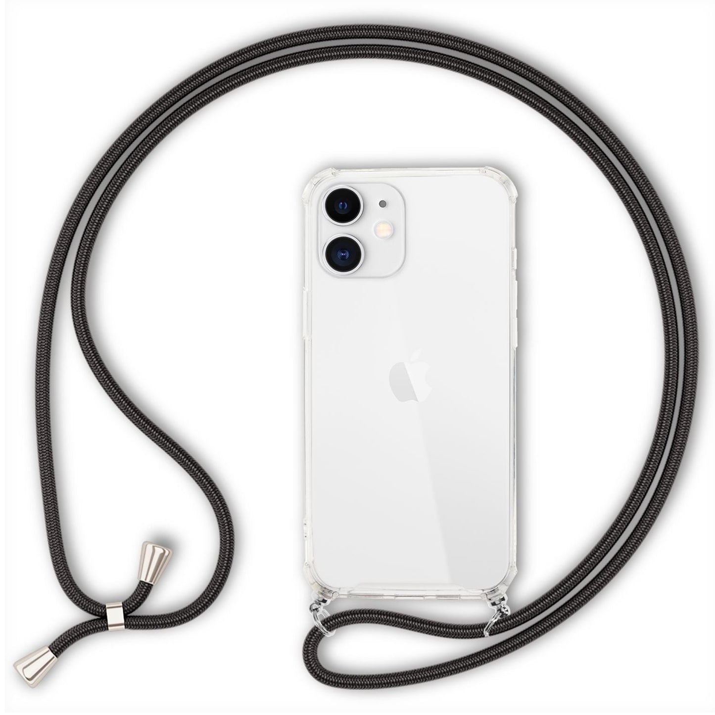 NALIA Handykette für iPhone 12 Mini – Transparentes Hybrid-Case & Band – HANGIT (Anti-Gelb Rückseite & Verstellbar) – Marke aus Berlin