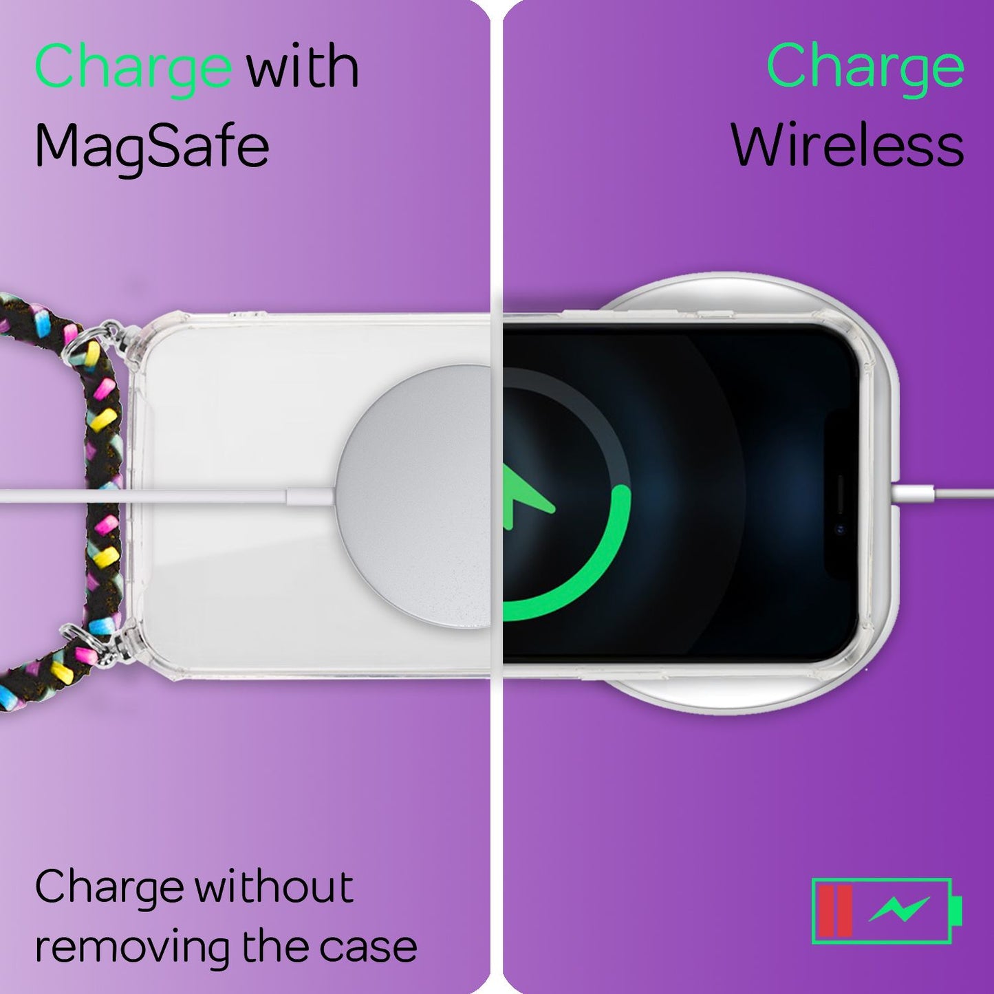 NALIA Handykette für iPhone 12 Mini – Transparentes Hybrid-Case & Band – HANGIT (Anti-Gelb Rückseite & Verstellbar) – Marke aus Berlin