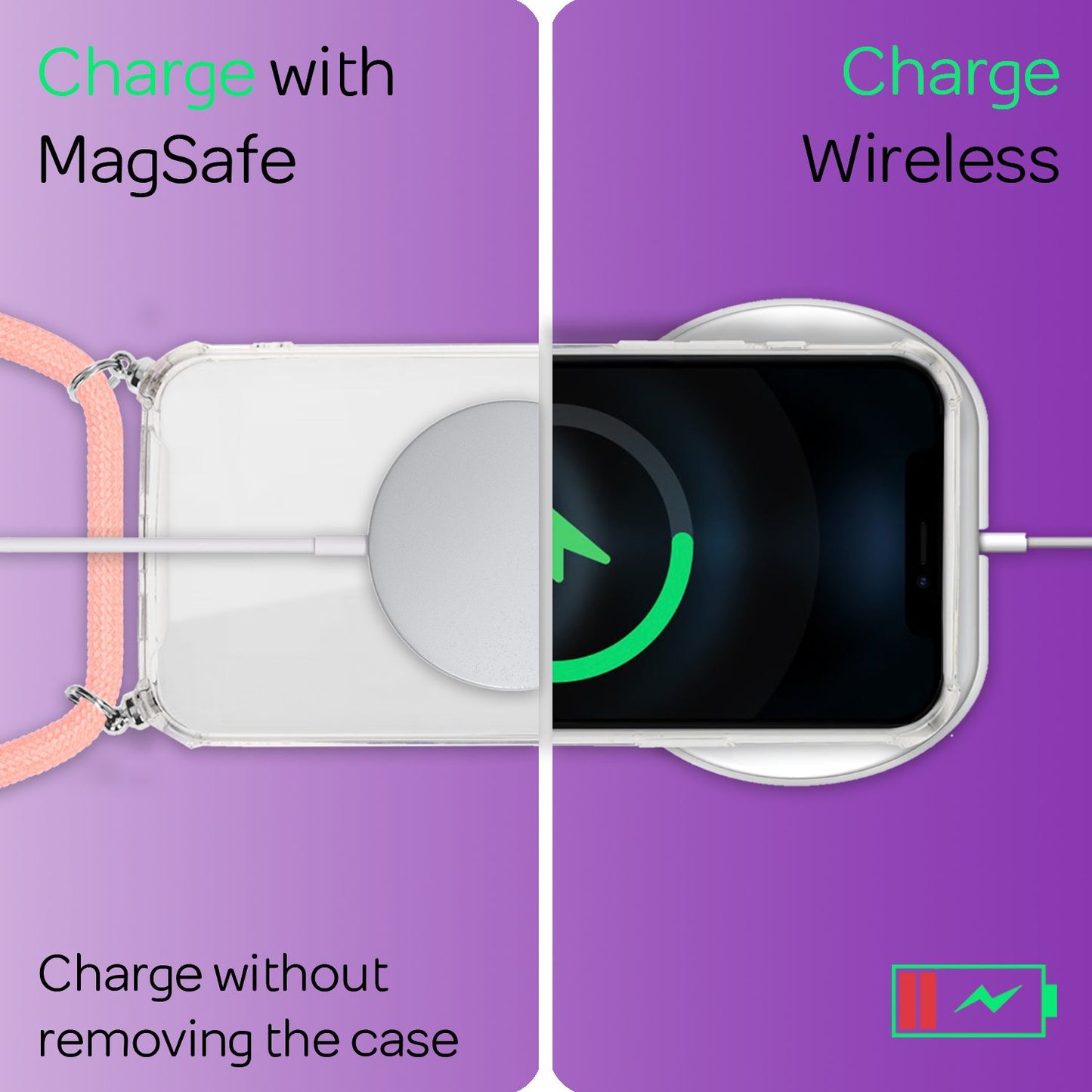 NALIA Handykette für iPhone 12 Pro Max – Transparentes Hybrid-Case & Band – HANGIT (Anti-Gelb Rückseite & Verstellbar) – Marke aus Berlin