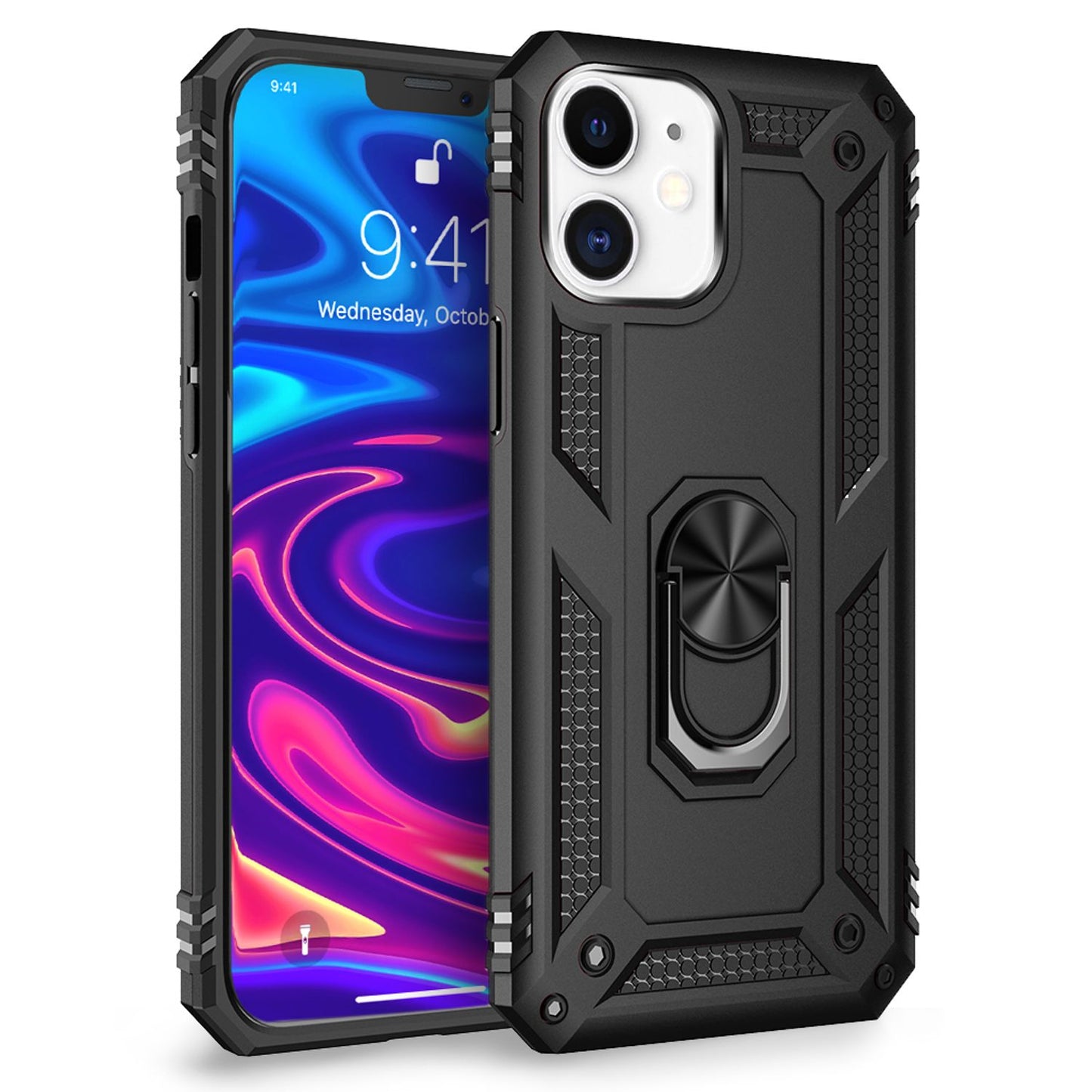 NALIA Panzerhülle für iPhone 12 Mini – Ring-Ständer 360° & Magnet-Halterung Kompatibel – RINGDEFEND (Stoßfestes Outdoor Case) – Marke aus Berlin