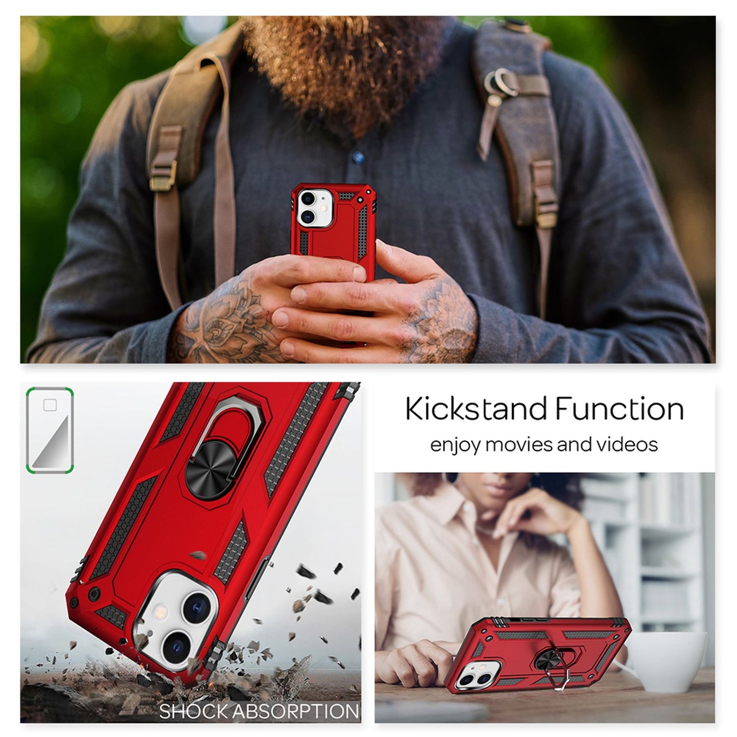 NALIA Panzerhülle für iPhone 12 Mini – Ring-Ständer 360° & Magnet-Halterung Kompatibel – RINGDEFEND (Stoßfestes Outdoor Case) – Marke aus Berlin
