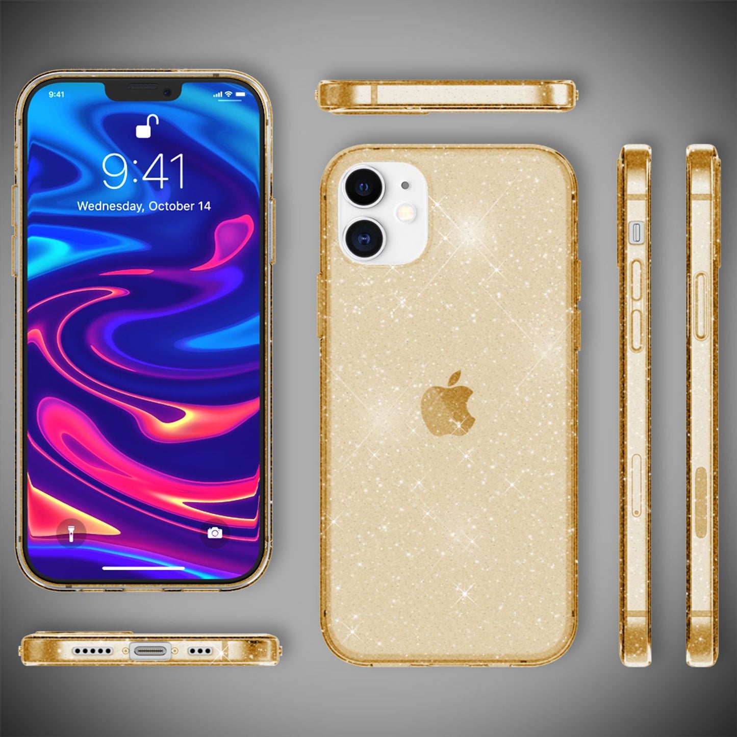NALIA Glitzerhülle für iPhone 12 / 12 Pro – Funkelndes Silikon Case – DAZZLIN (Transparent & Stoßfest) – Marke aus Berlin