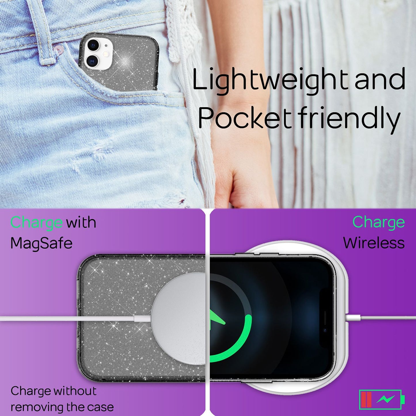 NALIA Glitzerhülle für iPhone 12 / 12 Pro – Funkelndes Silikon Case – DAZZLIN (Transparent & Stoßfest) – Marke aus Berlin