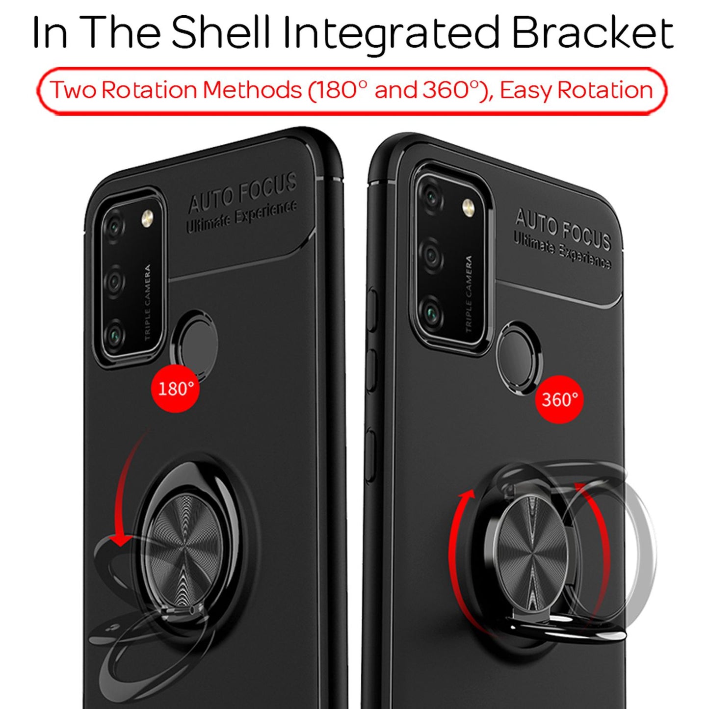 NALIA Ring Handyhülle kompatibel mit Honor 9A Hülle, TPU Silikon Cover mit 360-Grad Finger-Halter für magnetische KFZ-Halterung, Dünne Schutzhülle Phone Case Handy-Tasche Etui Bumper