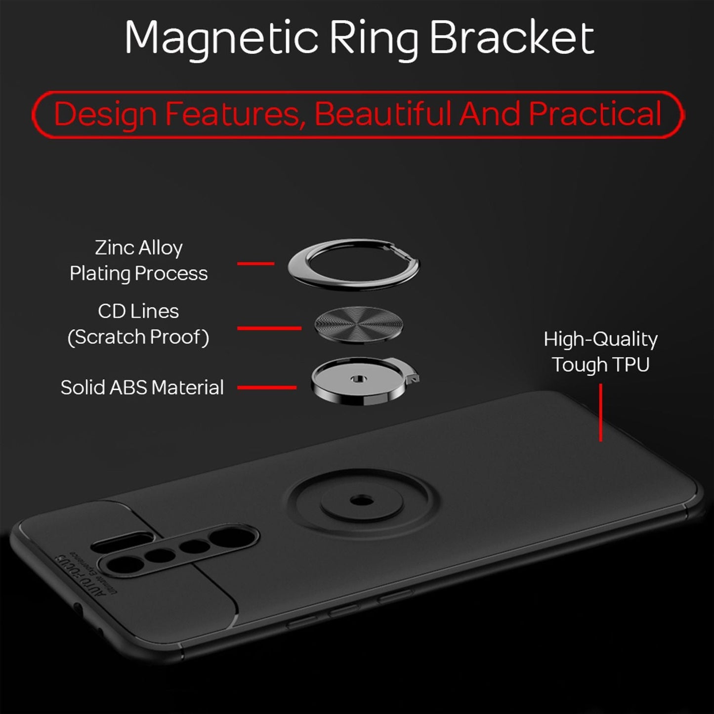 NALIA Ringhülle für Xiaomi Redmi 9 – Ring-Ständer 360° & für Magnet-Halter – GRIP360 (Mattiertes Silikon Case) – Marke aus Berlin
