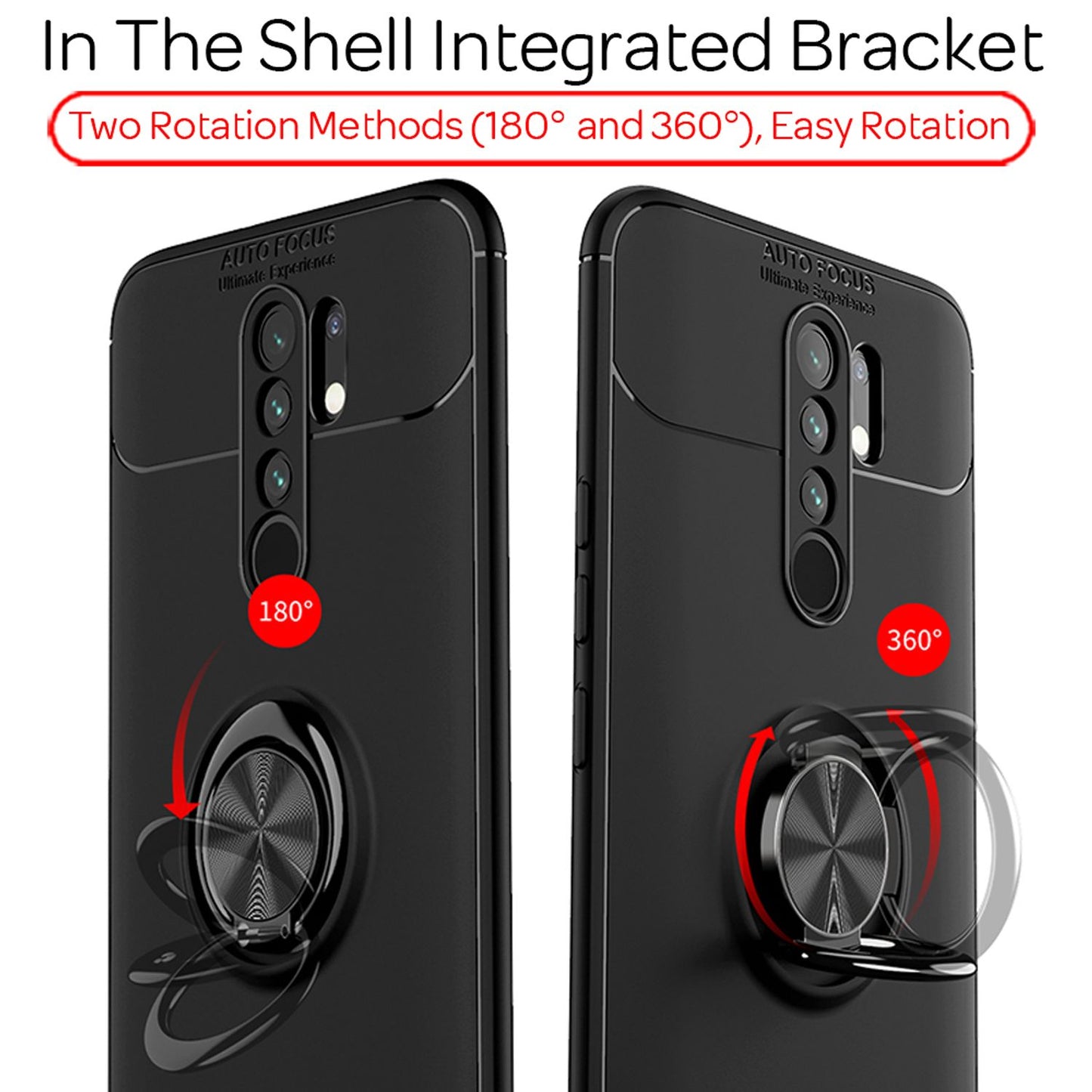 NALIA Ringhülle für Xiaomi Redmi 9 – Ring-Ständer 360° & für Magnet-Halter – GRIP360 (Mattiertes Silikon Case) – Marke aus Berlin