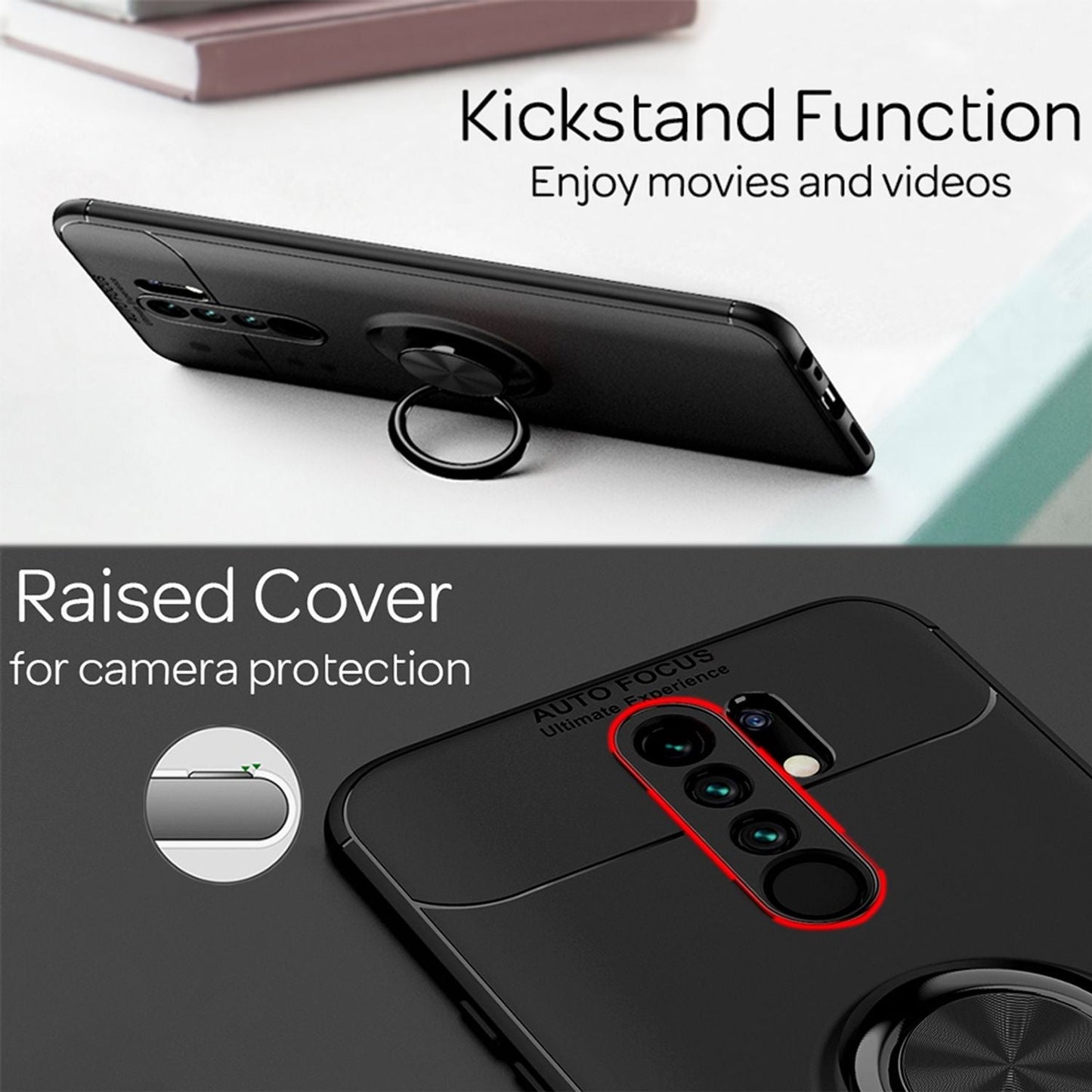 NALIA Ringhülle für Xiaomi Redmi 9 – Ring-Ständer 360° & für Magnet-Halter – GRIP360 (Mattiertes Silikon Case) – Marke aus Berlin