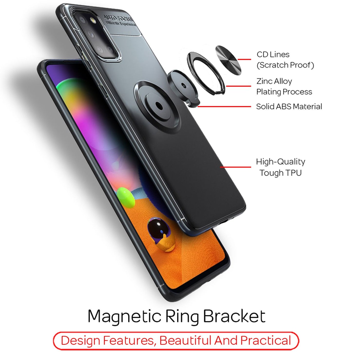 NALIA Ring Handyhülle kompatibel mit Samsung Galaxy A31 Hülle, Silikon Cover mit 360-Grad Finger-Halter für magnetische KFZ-Halterung, Schutzhülle Phone Case Handy-Tasche Etui Bumper