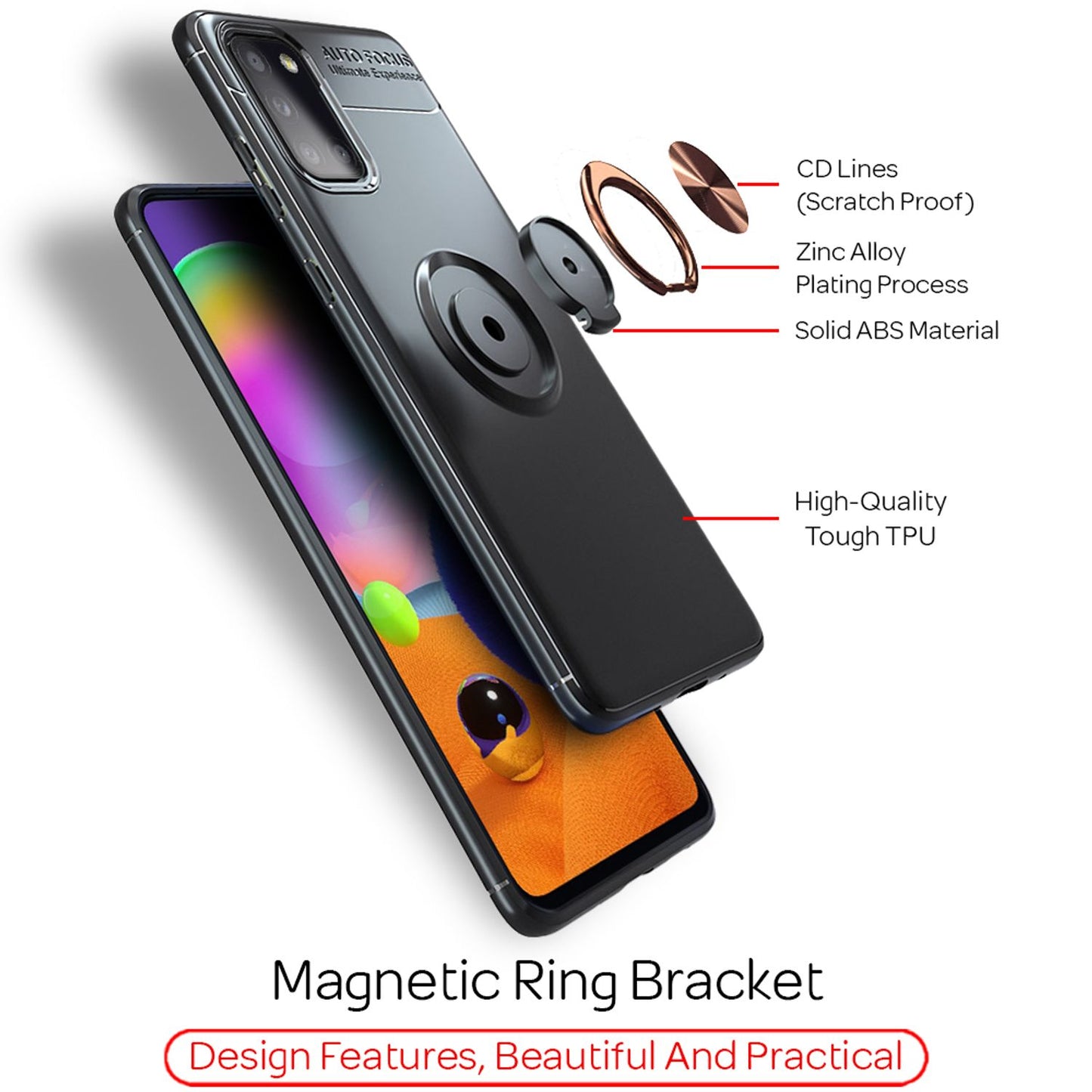 NALIA Ring Handyhülle kompatibel mit Samsung Galaxy A31 Hülle, Silikon Cover mit 360-Grad Finger-Halter für magnetische KFZ-Halterung, Schutzhülle Phone Case Handy-Tasche Etui Bumper