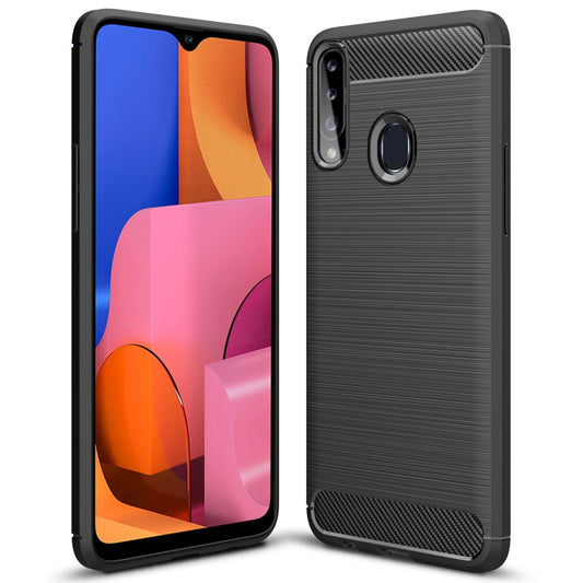 NALIA Design Case kompatibel mit Samsung Galaxy A20s Hülle, Carbon Look Stylische Handyhülle Stoßfeste Silikon Schutzhülle, Dünne Handy-Tasche Phone Cover Bumper Soft Skin TPU Etui Kratzfest - Schwarz