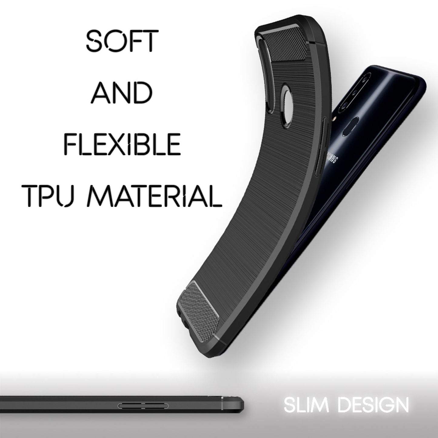 NALIA Design Case kompatibel mit Samsung Galaxy A20s Hülle, Carbon Look Stylische Handyhülle Stoßfeste Silikon Schutzhülle, Dünne Handy-Tasche Phone Cover Bumper Soft Skin TPU Etui Kratzfest - Schwarz
