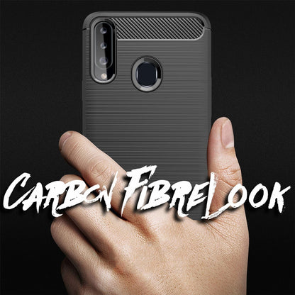 NALIA Design Case kompatibel mit Samsung Galaxy A20s Hülle, Carbon Look Stylische Handyhülle Stoßfeste Silikon Schutzhülle, Dünne Handy-Tasche Phone Cover Bumper Soft Skin TPU Etui Kratzfest - Schwarz