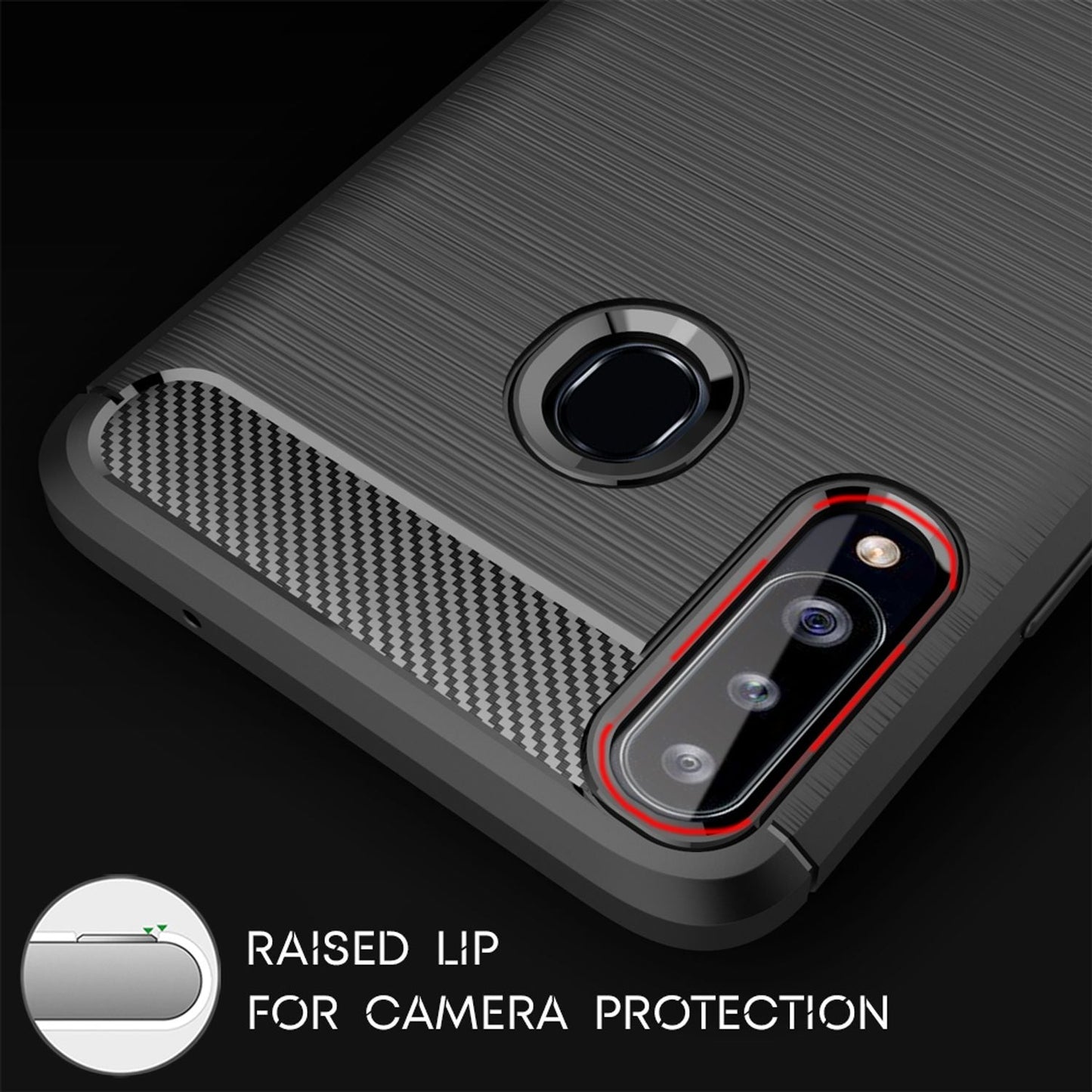 NALIA Design Case kompatibel mit Samsung Galaxy A20s Hülle, Carbon Look Stylische Handyhülle Stoßfeste Silikon Schutzhülle, Dünne Handy-Tasche Phone Cover Bumper Soft Skin TPU Etui Kratzfest - Schwarz