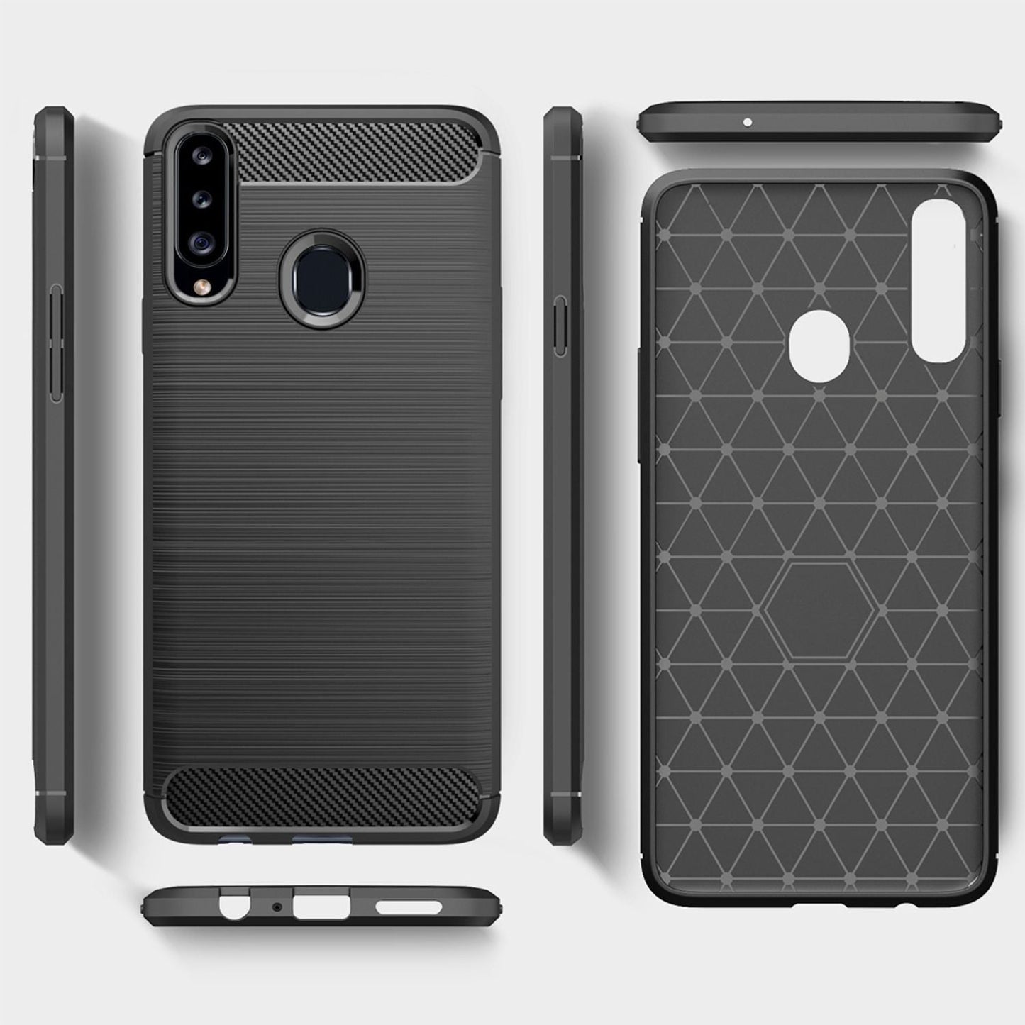 NALIA Design Case kompatibel mit Samsung Galaxy A20s Hülle, Carbon Look Stylische Handyhülle Stoßfeste Silikon Schutzhülle, Dünne Handy-Tasche Phone Cover Bumper Soft Skin TPU Etui Kratzfest - Schwarz