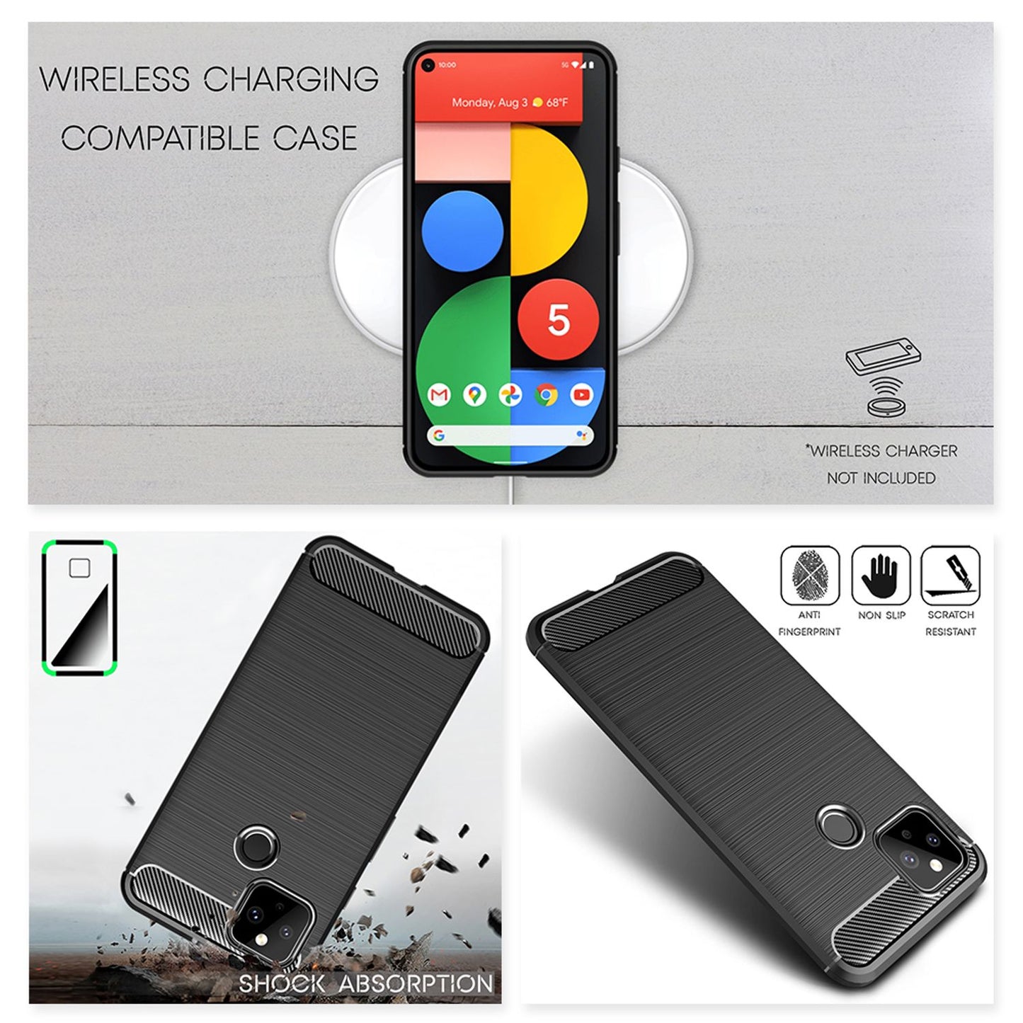 NALIA Silikonhülle für Google Pixel 5 – Rutschfest & Matt – VORTEX (Gebürstete Optik & Carbon Design) – Marke aus Berlin