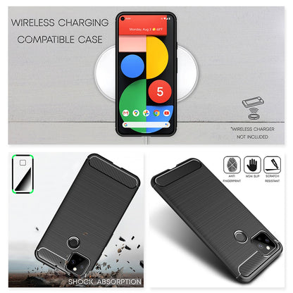 NALIA Silikonhülle für Google Pixel 5 – Rutschfest & Matt – VORTEX (Gebürstete Optik & Carbon Design) – Marke aus Berlin
