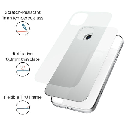 NALIA Spiegelhülle für iPhone 12 Mini – Echtes Glas (9H Spiegel & Kratzfest) – RAYN (Premium Hardcase & Silikon Bumper) – Marke aus Berlin