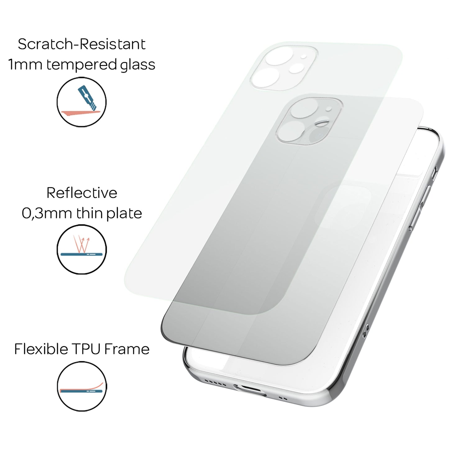 NALIA Spiegelhülle für iPhone 12 Mini – Echtes Glas (9H Spiegel & Kratzfest) – RAYN (Premium Hardcase & Silikon Bumper) – Marke aus Berlin