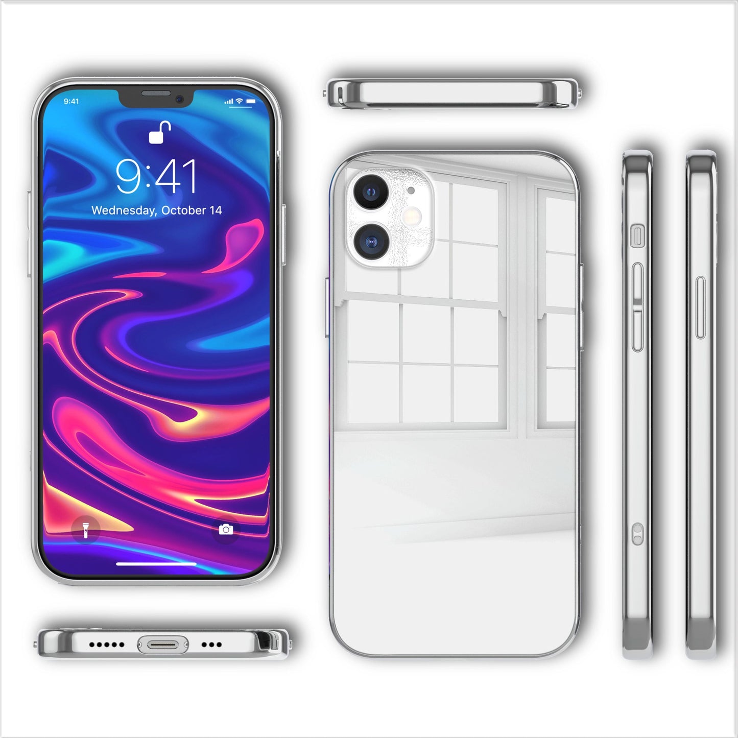 NALIA Spiegelhülle für iPhone 12 Mini – Echtes Glas (9H Spiegel & Kratzfest) – RAYN (Premium Hardcase & Silikon Bumper) – Marke aus Berlin