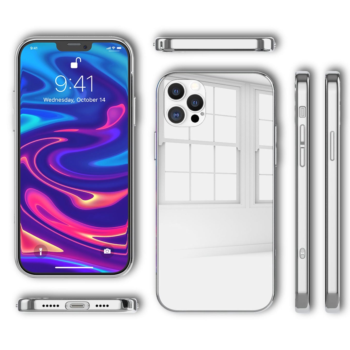 NALIA Spiegelhülle für iPhone 12 Pro Max – Echtes Glas (9H Spiegel & Kratzfest) – RAYN (Premium Hardcase & Silikon Bumper) – Marke aus Berlin