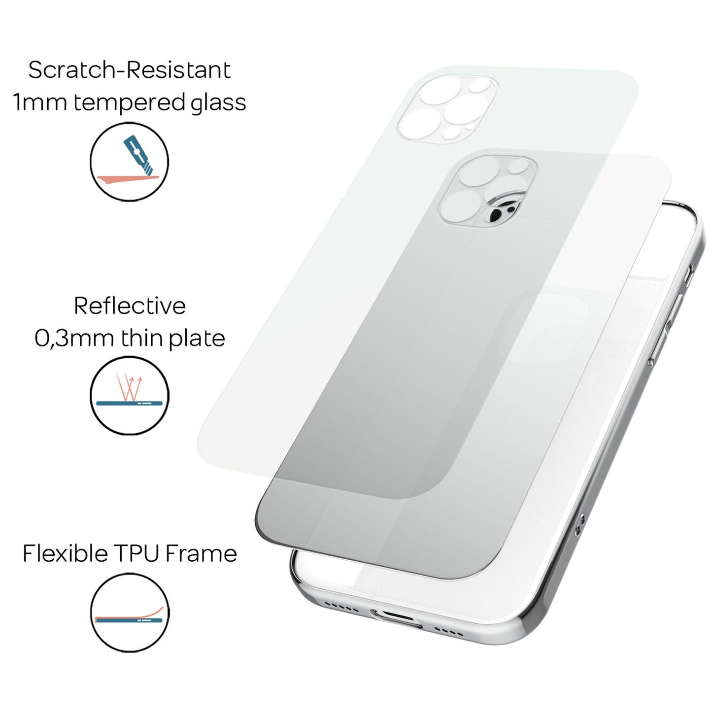 NALIA Spiegelhülle für iPhone 12 Pro Max – Echtes Glas (9H Spiegel & Kratzfest) – RAYN (Premium Hardcase & Silikon Bumper) – Marke aus Berlin